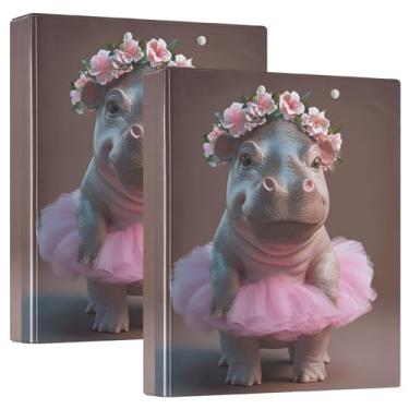 Imagem de Fichário personalizado adorável hipopótamo bailarina rosa 3,8 cm, 3 anéis, comporta 200 folhas, portfólio, anel redondo, fichário de apresentação, 31,5 x 27 x 6 cm, 1 pacote