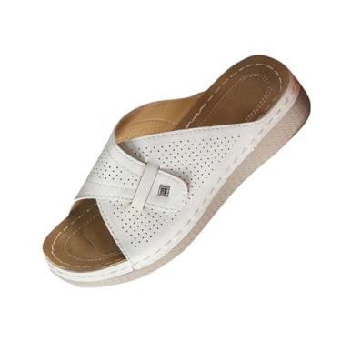 Imagem de Sapato feminino moderno, casual, versátil, boca de peixe, bico aberto, uso ao ar livre, primavera e verão, salto cunha grosso, Branco, 38