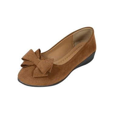 Imagem de Sapatilhas femininas de balé com estampa rasa para uso casual primavera verão praia sapatos confortáveis sem cadarço, Marrom, 34