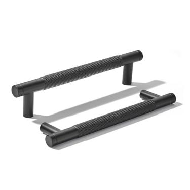 Imagem de khtumeware Pacote com 10 puxadores de alumínio de 128 mm (5 pol.) Puxadores de armário pretos serrilhados puxadores de gaveta ferragens de cozinha puxadores de cozinha para armários puxadores de