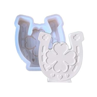Imagem de Duawenki Molde de silicone em forma de ferraduras e grama da sorte para fazer sabonete, contas aromáticas, carro, pingente, vela, resina, ornamentos decorativos de gesso 11 x 10 x 1,8 cm