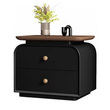 Imagem de KXPSWGE Mesa de cabeceira de madeira maciça com 2 gavetas, mesa lateral prática para cama/mesa de cabeceira, pequenas mesas de estar, cômoda natural para quarto, design de perfil curvo (A,45 cm)