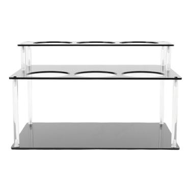 Imagem de Organizador de xarope de café acrílico 2 camadas multifuncional fácil montagem suporte para garrafa de xarope para exibição de bar de cozinha resistente durável transparente 32 x
