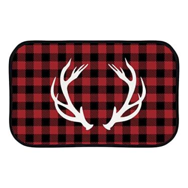 Imagem de Tapetes de porta de chifres de rena para tapetes macios de entrada 31 x 20 polegadas, xadrez vermelho preto anti fadiga tapete de boas-vindas para sala de estar quarto