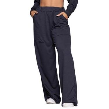 Imagem de Calça Pantalona Wide Leg Bella Fiore Cintura Alta Flare Moletinho Moda Casual-Feminino