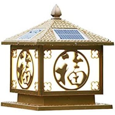 Imagem de Lâmpadas De Pilar Solar LED À Prova D'água Poste De Jardim Poste De Amarração Gramado Paisagem Postes Ao Ar Livre Pátio Externo Lanterna Luz Alumínio Metal Coluna De Amarração Farol,Latão,30 * 36cm,
