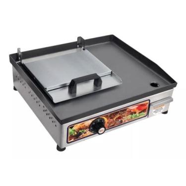 Imagem de Chapa Chapeira Eletrica 40x35 Cm Borda Alta Com Prensa Para Lanches Po