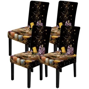 Imagem de ANNA QUEEN Conjunto de 4 capas de cadeira de mármore, capas elásticas, removíveis, laváveis para jantar, fazenda, hotel, festa, casamento, coelhinho da Páscoa