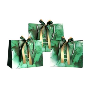 Imagem de DONQE Sacos de presente de papel com alças e fita de laço, 3 peças 24 × 7,87 × 4,72 cm, sacos de lembrancinha de festa reutilizáveis para aniversário, Natal e casamento