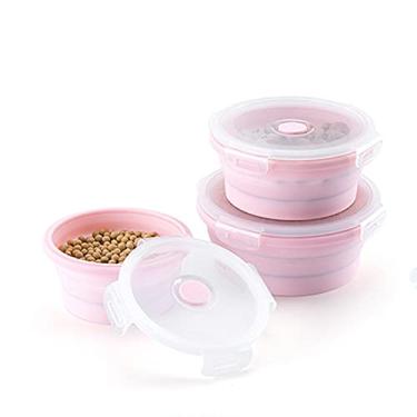 Imagem de Conjunto de Caixas Almoço Silicone Contêineres Armazenamento Alimentos Colapsáveis Tigelas Redondas Dobráveis Portáteis Empilháveis à Prova Vazamento