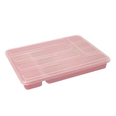 Imagem de Organizador de Talheres Com Tampa Para Gaveta 5 Divisorias Plástico Cozinha Rosa - Rotaplast