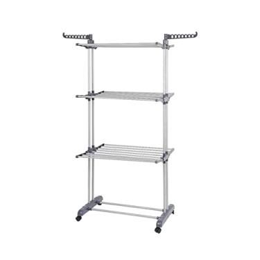 Imagem de Prateleira de secagem de roupa doméstica quatro camadas dobrável aço inoxidável ajustável armazenamento de roupas rack de secagem/lavanderia (cor: 01) (1)