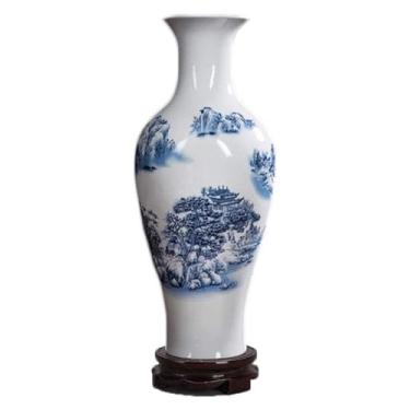 Imagem de Vaso decorativo de cerâmica, artesanato feito à mão, tem fundo azul e branco, cena de neve, acessórios de escritório, casa, para flores, decorações de casa