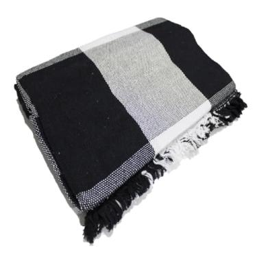 Imagem de Manta para Sofá Tipo Capa Luxo 210x120cm em Algodão – Decorativa e Protetora para Sala(Preto C/Branco Retângulo)