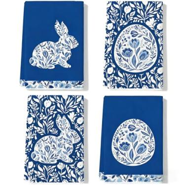 Imagem de rosulasi Toalhas de cozinha de Páscoa, decorações, 4 peças, toalhas de prato de Páscoa com ovos de coelho, primavera, Páscoa, toalha de chá de secagem à mão, para banheiro, cozinha, guardanapos