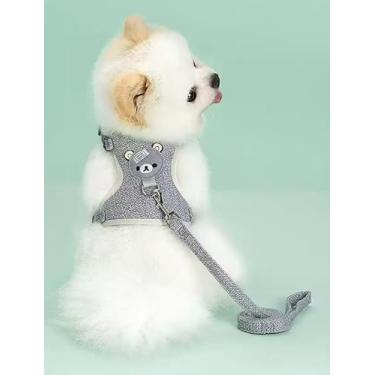 Imagem de Peitoral e coleira para cães e gatos, colete macio com corda, peitoral ajustável para passear, apenas para cães pequenos e gatos, tamanho M, cinza