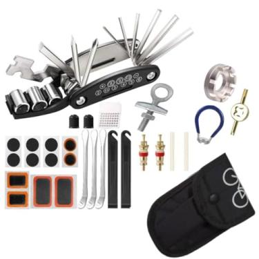 Imagem de Kit de ferramentas de reparo de bicicleta de 30 peças, multiferramenta de bicicleta 16 em 1 com alavancas de pneu com raio sextavado e ajustador de corrente, kit de reparo de pneu de bicicleta