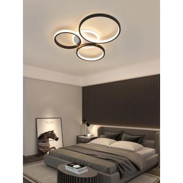 Imagem de Luminária de teto LED regulável com design moderno em formato de anel redondo, controle remoto e temperatura de cor de 3000K a 6500K, ideal para sala de estar, cozinha, quarto, sala de janta