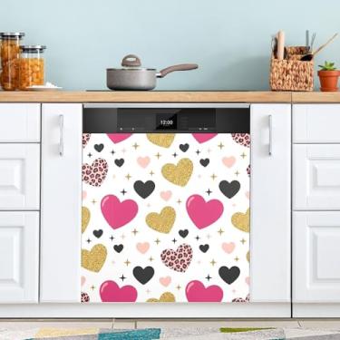 Imagem de ATTX Capa de ímã de lava-louças de corações pequenos leopardo | Adesivo decorativo de eletrodomésticos de 58 x 66 cm para armários domésticos e eletrodomésticos #339