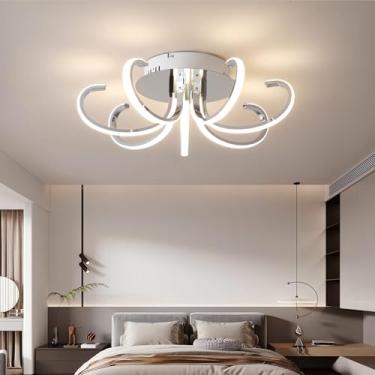 Imagem de Luminária de teto LED 38W dimerizável para sala de estar com controle remoto, design moderno e minimalista, ideal para quarto, cozinha, com base em metal acrílico e acabamento semi-embutido