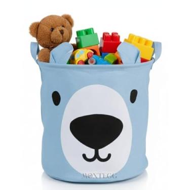 Imagem de Cesto Organizador Infantil De Brinquedo Roupa Suja Dobrável com Alça Ursinho Organizador 50L (Azul)