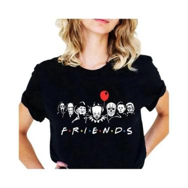 Imagem de Camiseta Oversized De Halloween Para Mulheres Com Personagens De Horro