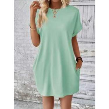 Imagem de Vestido Casual com Bolso Lateral Manga Asa Morcego Curto Soltinho Conf