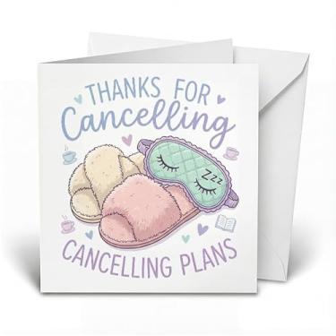 Imagem de Cartões de agradecimento introvertidos engraçados com envelopes, presentes de agradecimento para melhor amiga, irmã BFF. Design de máscara de dormir de chinelos fofos e aconchegantes, planos de