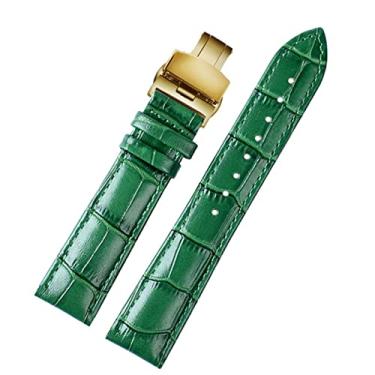 Imagem de BDNJN Pulseira masculina de couro bovino macio com estampa de bambu de 18 mm, 20 mm, 22 mm (dobra dourada, 18 mm)