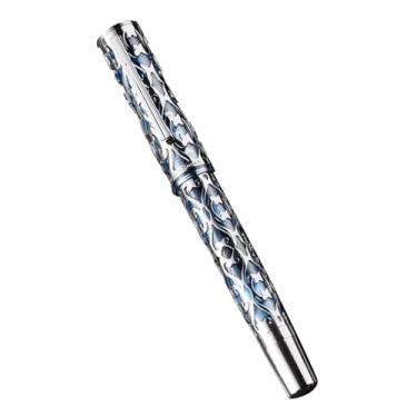 Imagem de EPANO Caneta-tinteiro com ponta de irídio macia EF/F, tampa de rosca, material de escrita, material de escritório, artigos de papelaria para estudantes, canetas vazadas retrô (azul com chave inglesa