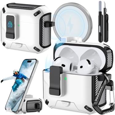 Imagem de JOREMX Capa para AirPods 4 (2024) com suporte de telefone, com interruptor de pressão automático, design de fibra de carbono, capa de proteção para AirPods 4 com cancelamento de ruído ativo