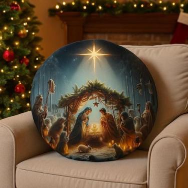 Imagem de Almofada Redonda Natal 40x40  Decoração Natalina Sala Sofá Cama Enfeit