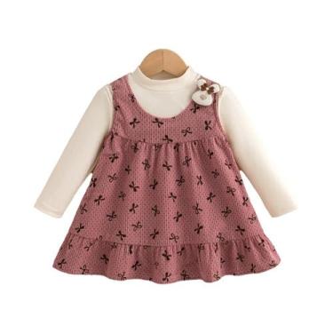 Imagem de Vestido De Manga Longa Com Laço Para Menina Bebê, Estilo Falso De Duas