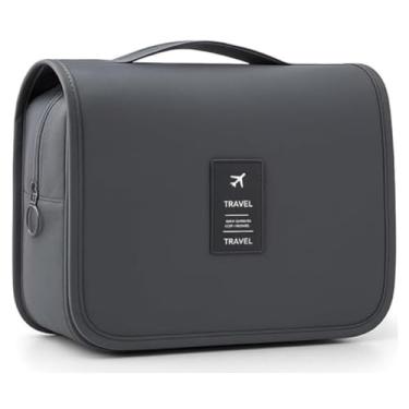 Imagem de Necessaire Feminina de Viagem Organizador com Gancho para Pendurar, Ideal para Mala e Banheiro (Cinza)