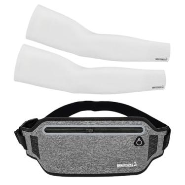 Imagem de Kit Corrida Esportivo Manguito Poliamida Proteção UV 50 + Pochete BRN FITNESS Slim Lycra Impermeável (Branco)