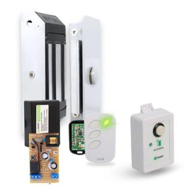 Imagem de Fechadura Eletroímã M60 Botoeira S/fio Com Controle Receptor Branca - 