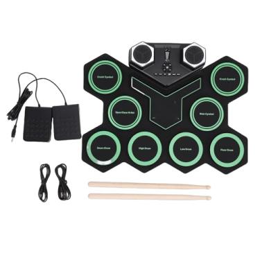 Imagem de SPYMINNPOO Conjunto de Bateria Eletrônica, 9 Almofadas, Kit de Bateria Enrolada Com Alto-falantes Duplos, Luzes LED RGB e Bastões para Iniciantes, Adultos e Crianças