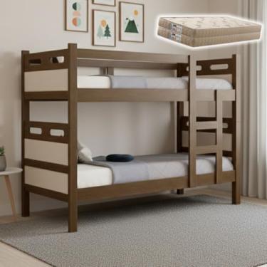 Imagem de Beliche Alta Durabilidade Produzida Com MDF Firme Enviada Com Dois Colchões D33 Garantindo Bem Estar Durante o Descanso (Legno/OffWhite)