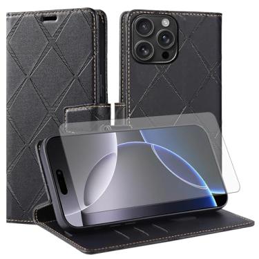 Imagem de Asuwish Capa de celular para iPhone 16 Pro Max 6,9 polegadas com protetor de tela de vidro temperado PU couro sintético flip porta-cartão de crédito celular i Phone16 16Pro i16 ProMax 16ProMax