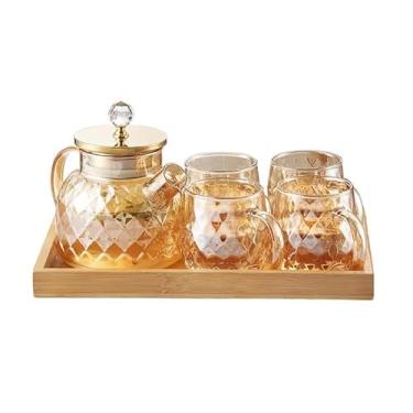 Imagem de Chaleira fria de vidro para servir bebidas Conjunto doméstico resistente a altas temperaturas família com chaleira fria pote de gravata bule de chá garrafa de água (M)