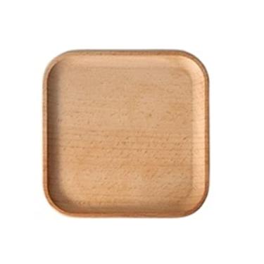 Imagem de Prato de jantar de madeira prato de jantar doméstico Dim Sum prato de bolo prato de madeira pura redondo quadrado prato de jantar restaurante cafeteria prato de chá da tarde prato de jantar (B,002)