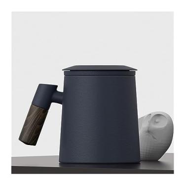 Imagem de Caneca de chá de café de cerâmica moderna com tampa de filtro para casa xícara de porcelana escritório caneca de chá presentes Drinkware (azul)