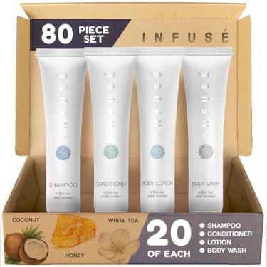 Imagem de Conjunto de artigos de higiene pessoal Infuse White Tea & Coconut Hotel | 1 kit de amenidades | xampu e condicionador de 30 ml, sabonete líquido, loção | Tamanho de viagem | 80 peças