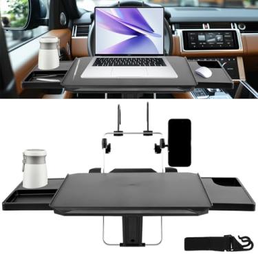 Imagem de Mesa de volante de carro, bandeja de volante dobrável para laptop, bandeja de comida de carro para comer com compartimentos antiderrapantes, acessórios de carro de viagem multiuso mesa de volante para