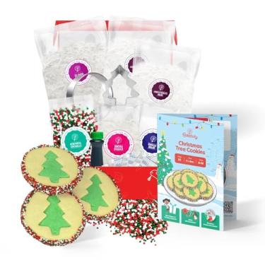 Imagem de Baketivity Biscoitos de árvore de Natal - Kit de cozimento DIY para crianças - Lições essenciais de cozinha divertidas para pequenos chefes júniores, inclui ingredientes pré-medidos