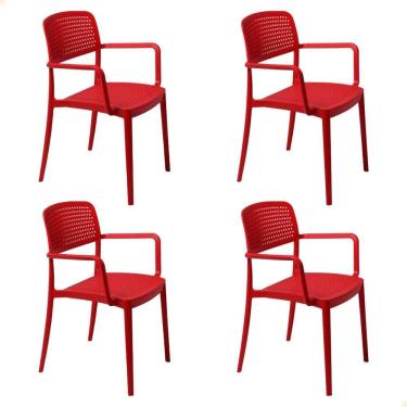 Imagem de Kit 4 Cadeira Tramontina Serena Em Polipropileno Cor Vermelho Com Braços 92097040