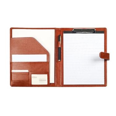 Imagem de Pasta A4 de couro organizador de arquivos com inserção de caneta multifuncional clipe de placa de assinatura de contrato de negócios, escritório, reuniões, materiais de escritório (marrom)
