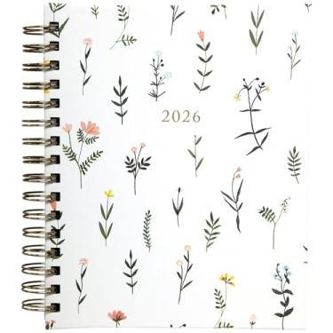 Imagem de WORLD TRAVELER Agenda 2026 semanal e mensal - 19 cm x 21 cm capa dura janeiro dezembro espiral agenda diária 2026 lista de tarefas, tamanho 17 x 21 cm, flor selvagem branca