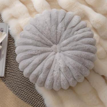 Imagem de vctops Almofada redonda decorativa de pele sintética macia pequena almofada de abóbora para sala de estar sofá-cama (cinza claro, 34,8 cm de diâmetro)