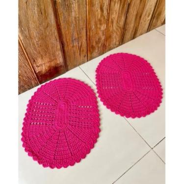 Imagem de Kit 2 Tapetes Oval P 55cm x 40cm Colorido Crochê Artesanal (Pink)